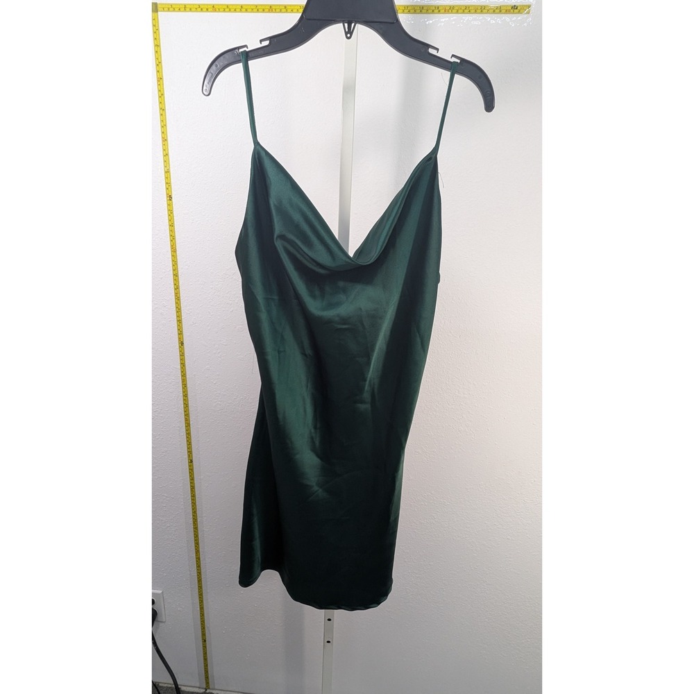 Velvi Emerald Green Satin Cowl Neck Mini Dress Size 8 Spaghetti Strap Slip Dress